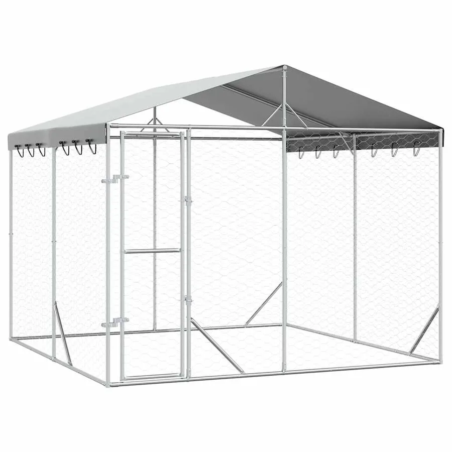 Chenil d'extérieur pour chiens avec toit argenté 3x3x2,5 m - 2