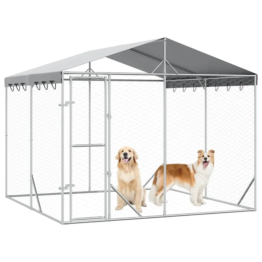 Chenil d'extérieur pour chiens avec toit argenté 3x3x2,5 m - 3