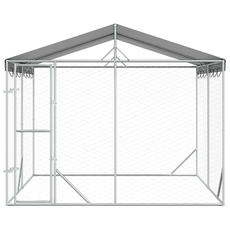 Chenil d'extérieur pour chiens avec toit argenté 3x3x2,5 m - 4