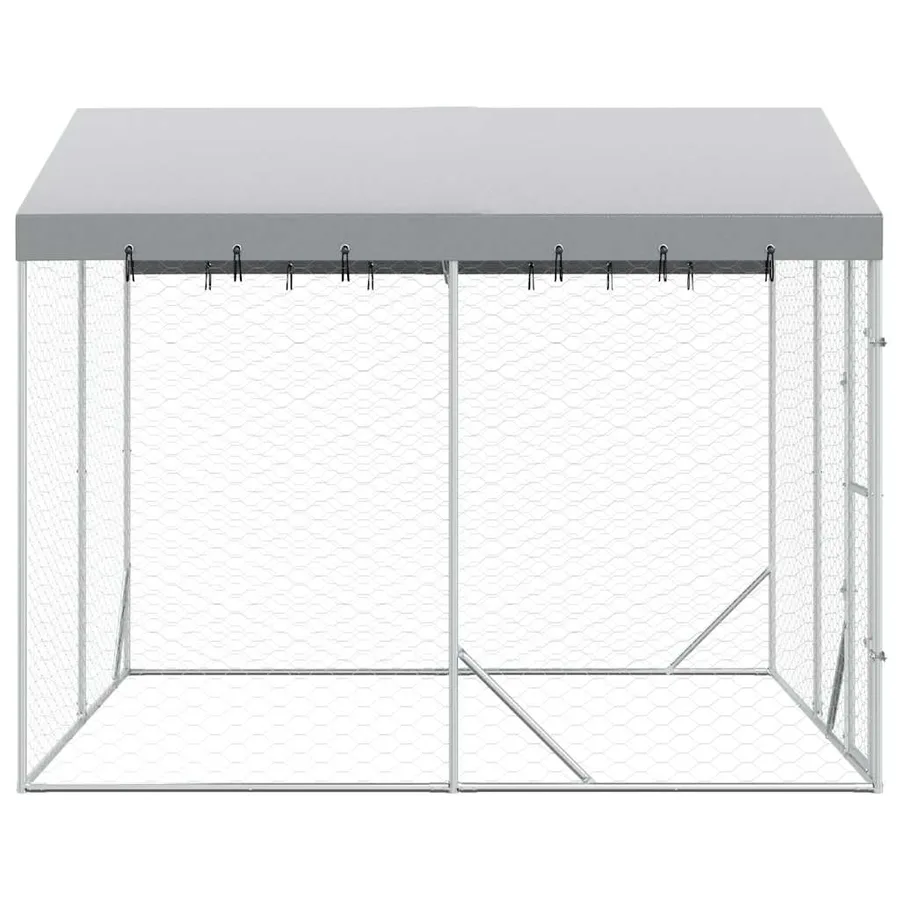 Chenil d'extérieur pour chiens avec toit argenté 3x3x2,5 m - 5