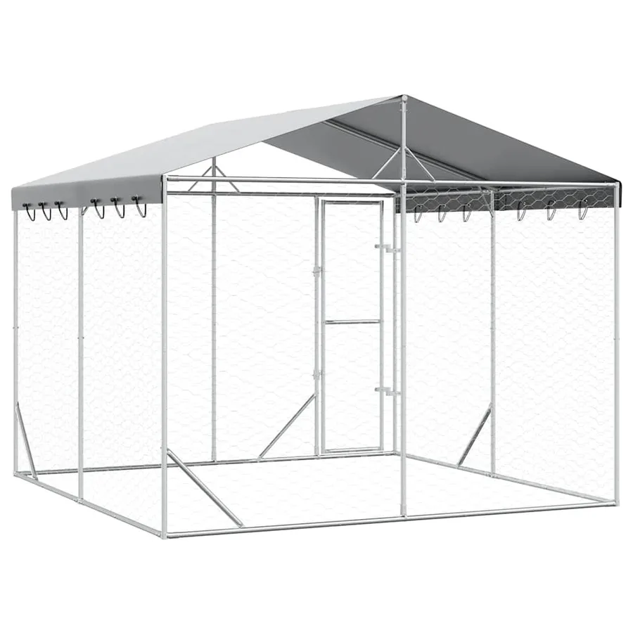 Chenil d'extérieur pour chiens avec toit argenté 3x3x2,5 m - 6