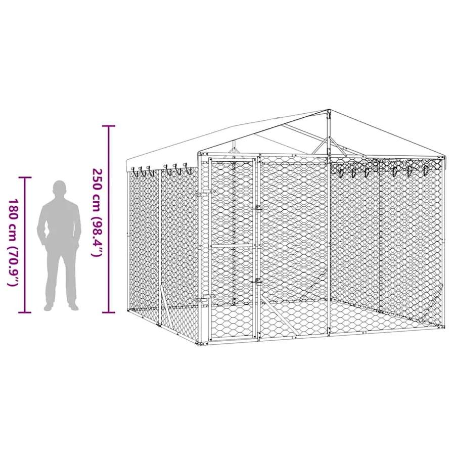 Chenil d'extérieur pour chiens avec toit argenté 3x3x2,5 m - 9