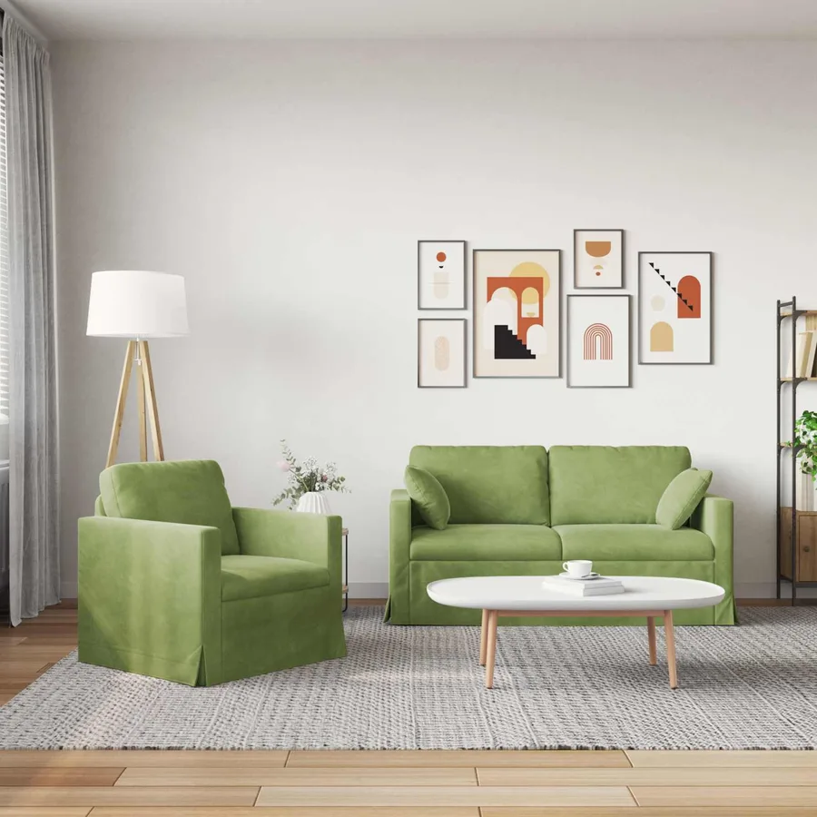 Ensemble de Canapés 2 pcs Vert clair 158 x 78 x 80 cm Velours - 3