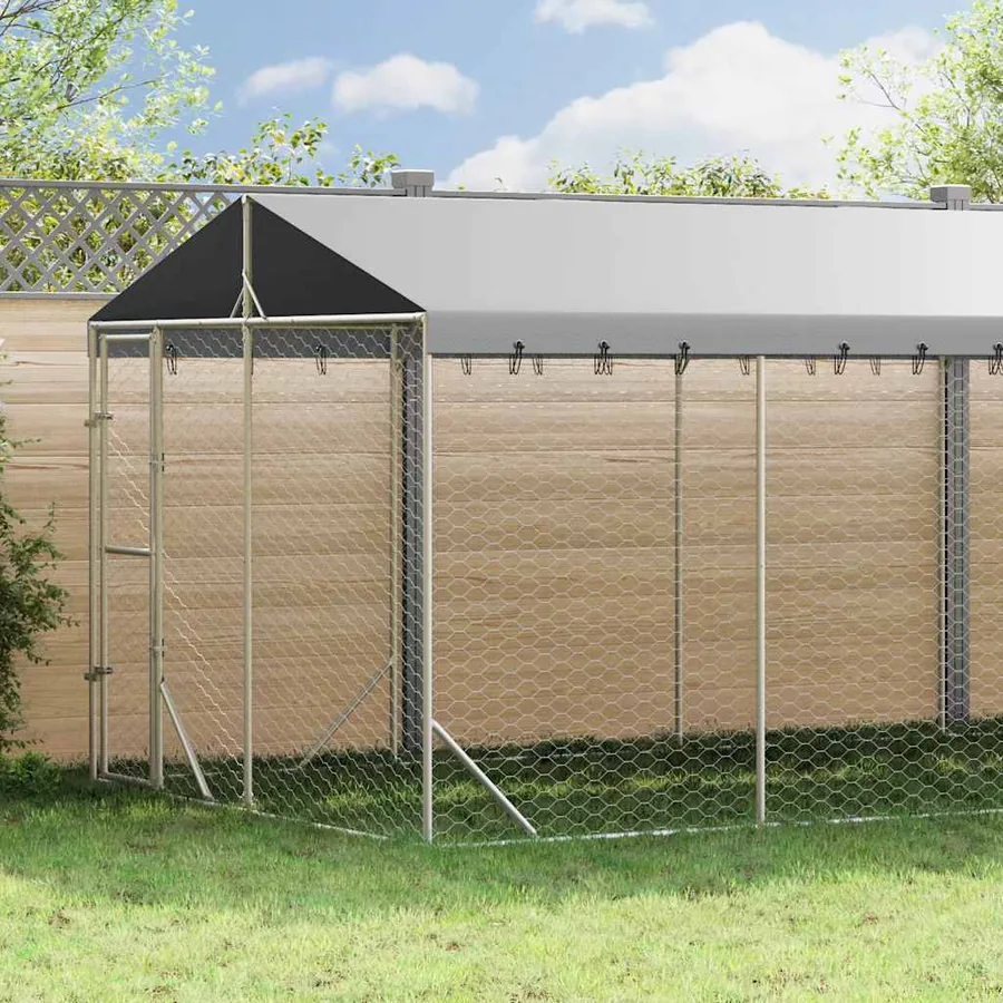 Chenil d'extérieur pour chiens avec toit argenté 3x9x2,5 m