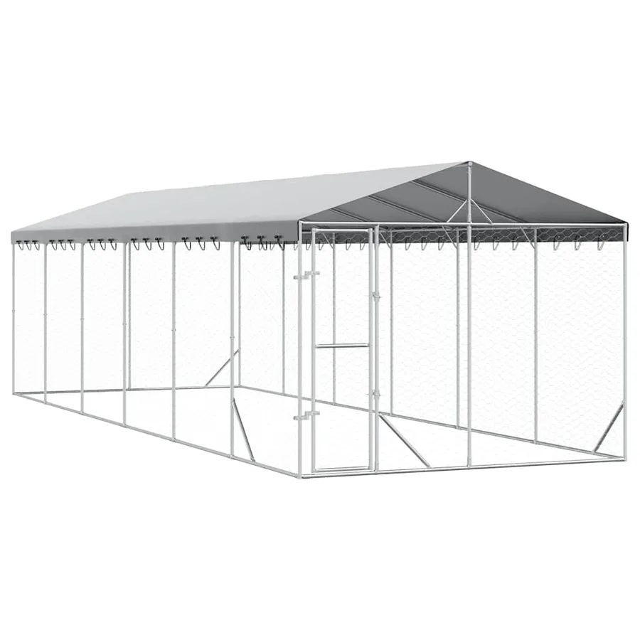 Chenil d'extérieur pour chiens avec toit argenté 3x9x2,5 m - 2