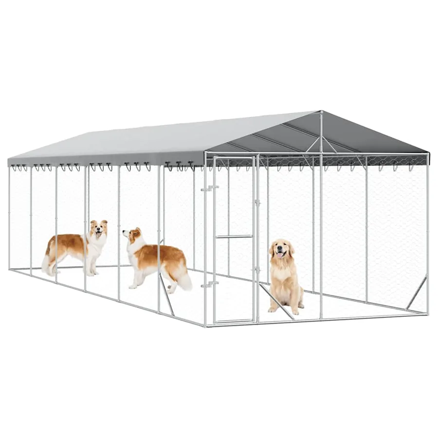 Chenil d'extérieur pour chiens avec toit argenté 3x9x2,5 m - 3