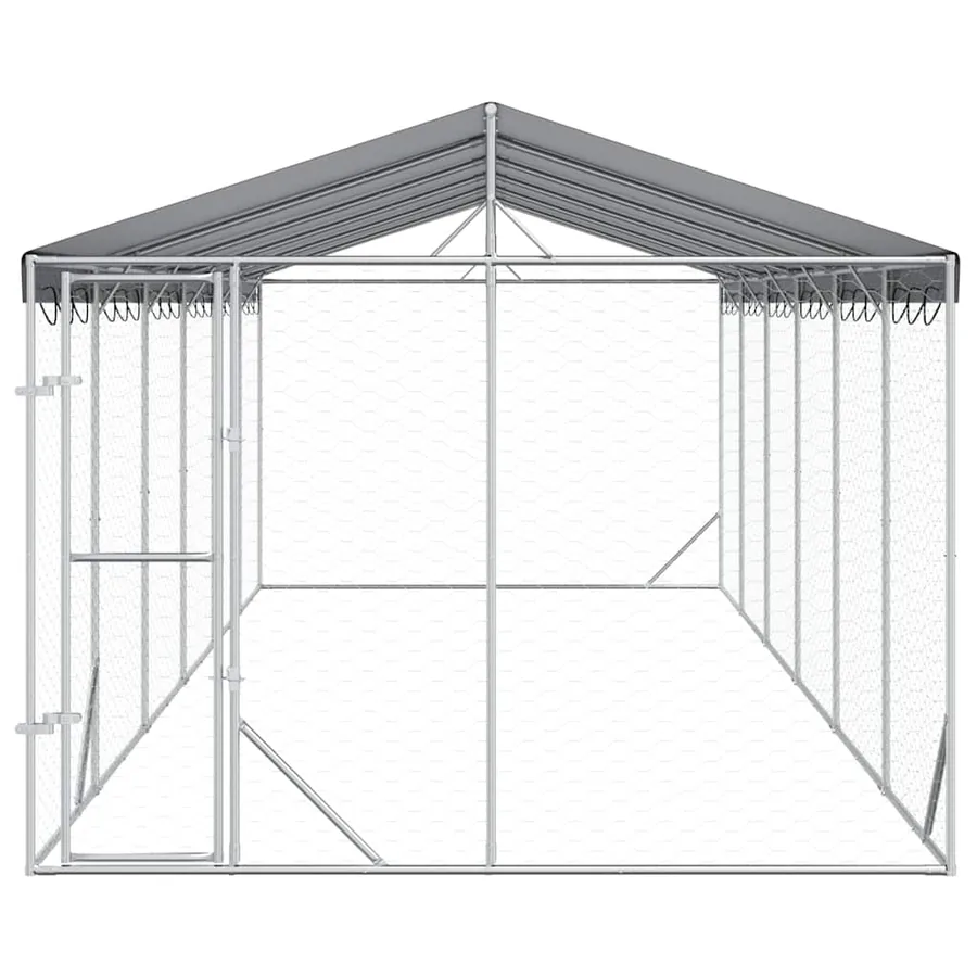 Chenil d'extérieur pour chiens avec toit argenté 3x9x2,5 m - 4