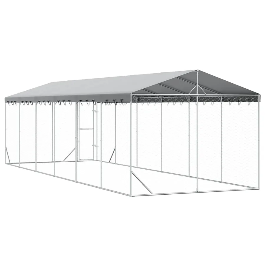 Chenil d'extérieur pour chiens avec toit argenté 3x9x2,5 m - 6