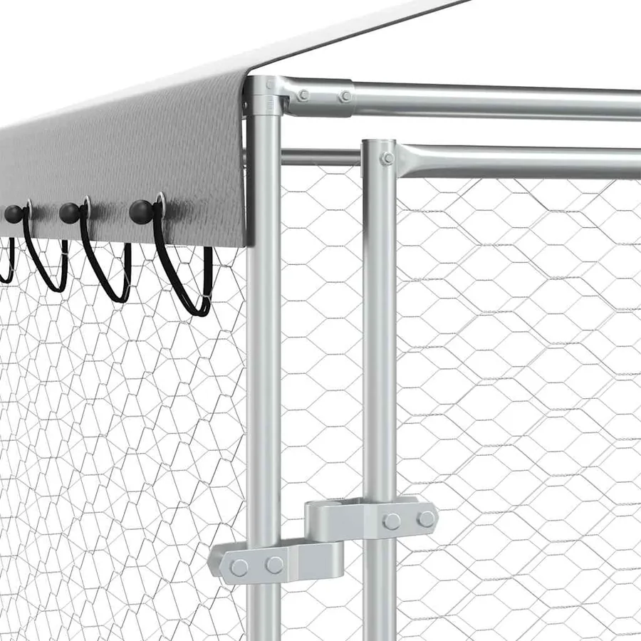 Chenil d'extérieur pour chiens avec toit argenté 3x9x2,5 m - 7
