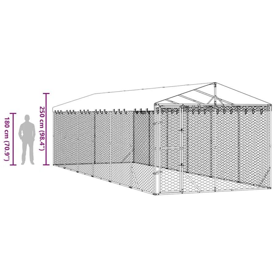 Chenil d'extérieur pour chiens avec toit argenté 3x9x2,5 m - 9