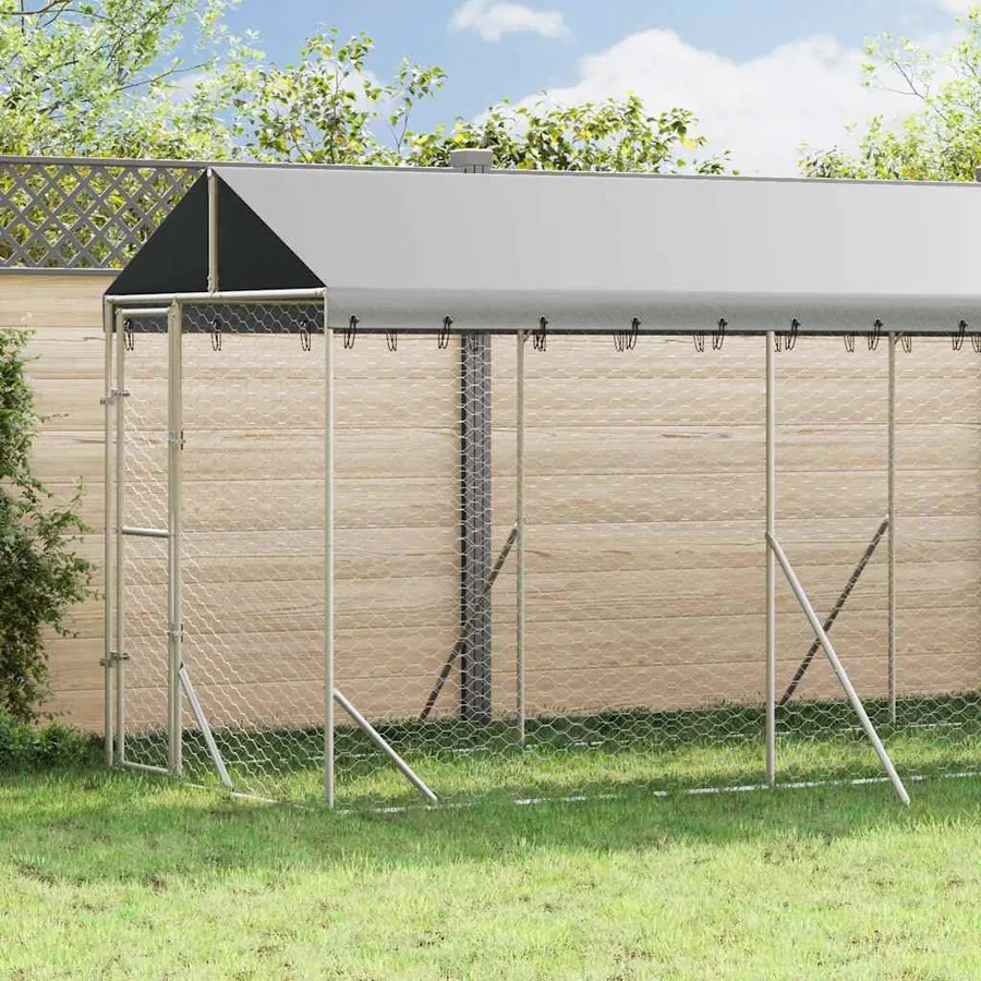 Chenil d'extérieur pour chiens avec toit argenté 2x10x2,5 m