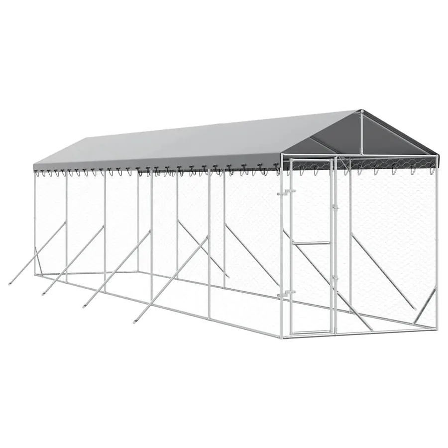 Chenil d'extérieur pour chiens avec toit argenté 2x10x2,5 m - 2