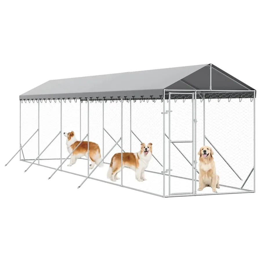 Chenil d'extérieur pour chiens avec toit argenté 2x10x2,5 m - 3