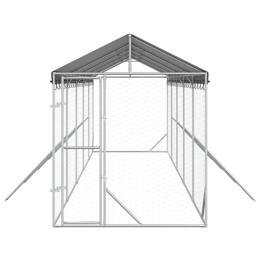 Chenil d'extérieur pour chiens avec toit argenté 2x10x2,5 m - 4