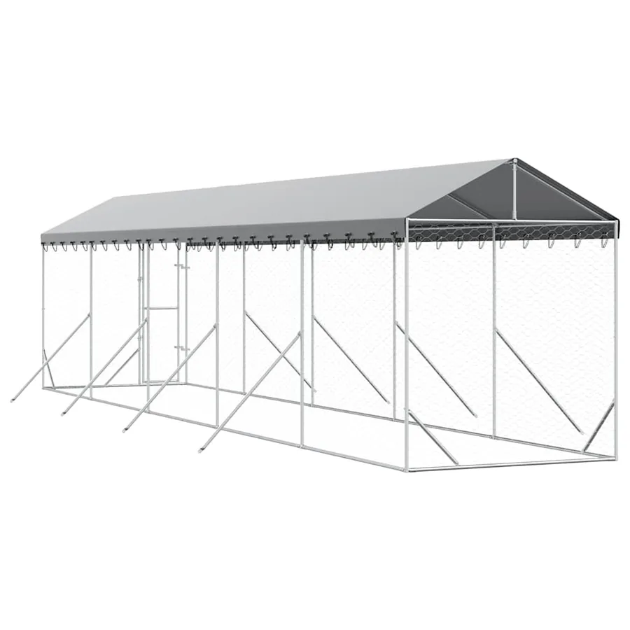 Chenil d'extérieur pour chiens avec toit argenté 2x10x2,5 m - 6