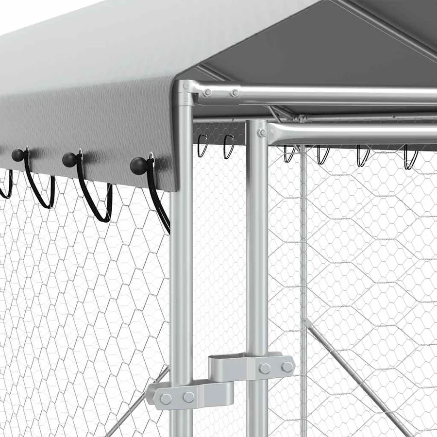 Chenil d'extérieur pour chiens avec toit argenté 2x10x2,5 m - 7