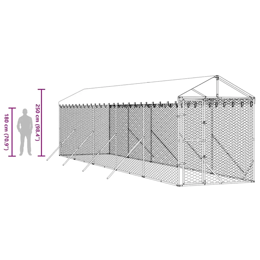 Chenil d'extérieur pour chiens avec toit argenté 2x10x2,5 m - 9