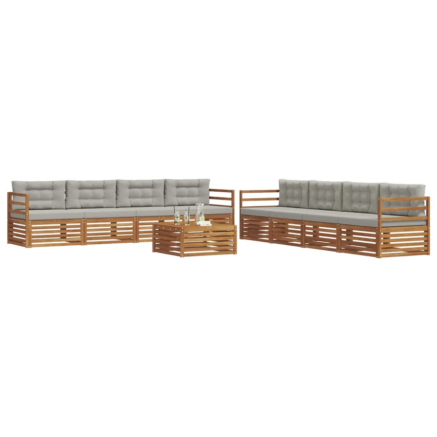 Ensemble de canapés d'extérieur 9 pcs Gris Naturel et Clair - 3