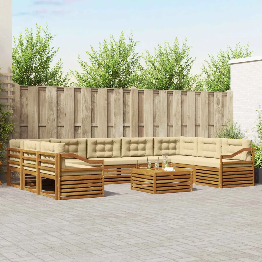 Ensemble de canapés d'extérieur 10 pcs Naturel et Beige