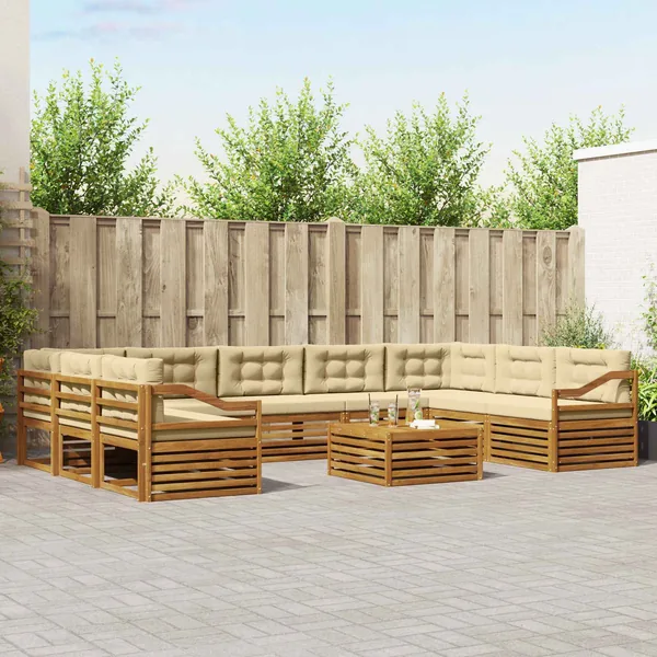 Ensemble de canapés d'extérieur 10 pcs Naturel et Beige