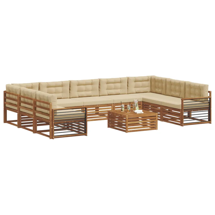 Ensemble de canapés d'extérieur 10 pcs Naturel et Beige - 3