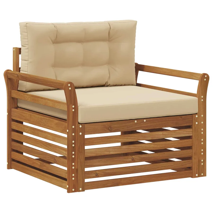 Canapé d’extérieur Bois d'acacia massif et polyester - 2