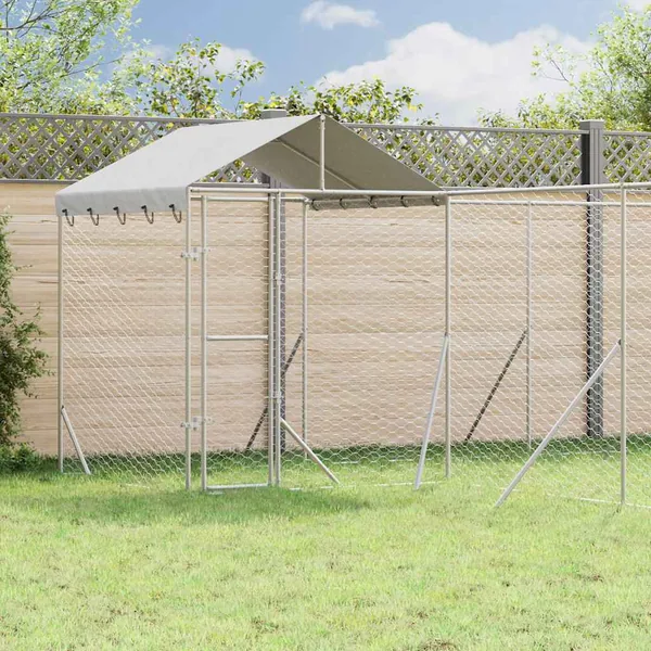 Chenil d'extérieur pour chiens avec toit argenté 6x6x2,5 m