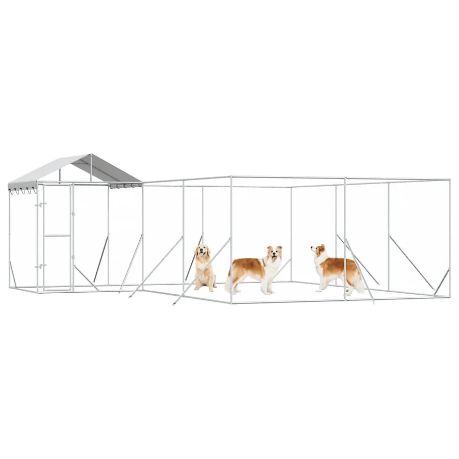 Chenil d'extérieur pour chiens avec toit argenté 6x6x2,5 m - 4