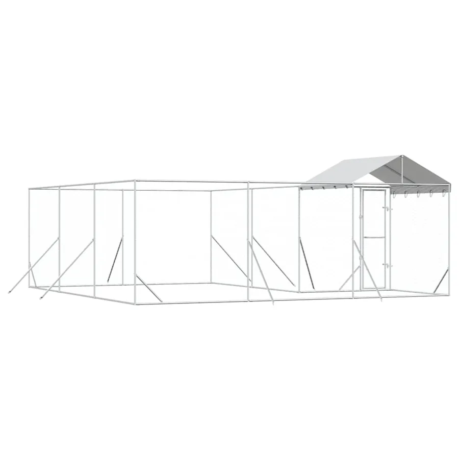 Chenil d'extérieur pour chiens avec toit argenté 6x6x2,5 m - 7