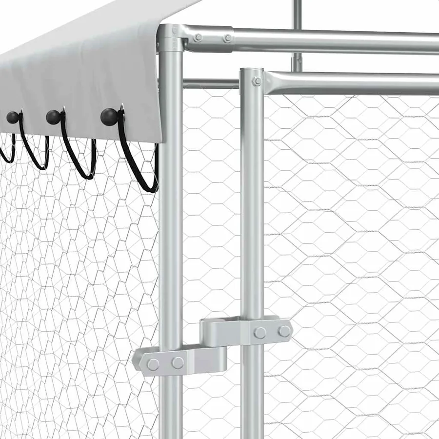 Chenil d'extérieur pour chiens avec toit argenté 6x6x2,5 m - 8