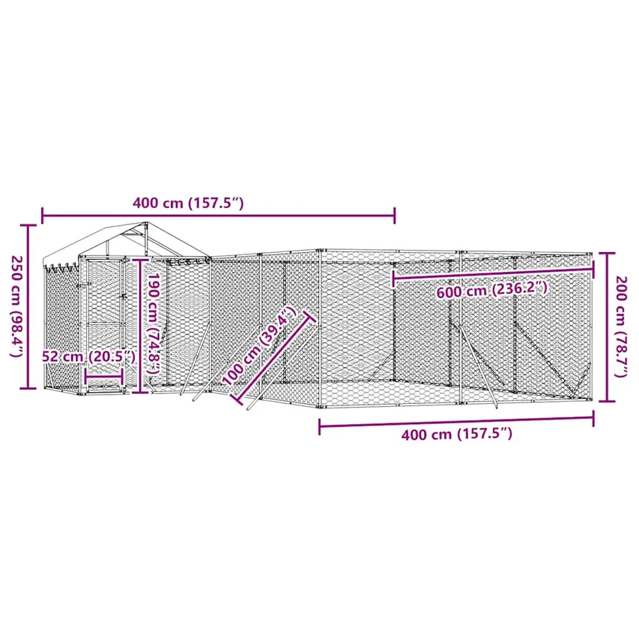 Chenil d'extérieur pour chiens avec toit argenté 6x6x2,5 m - 9