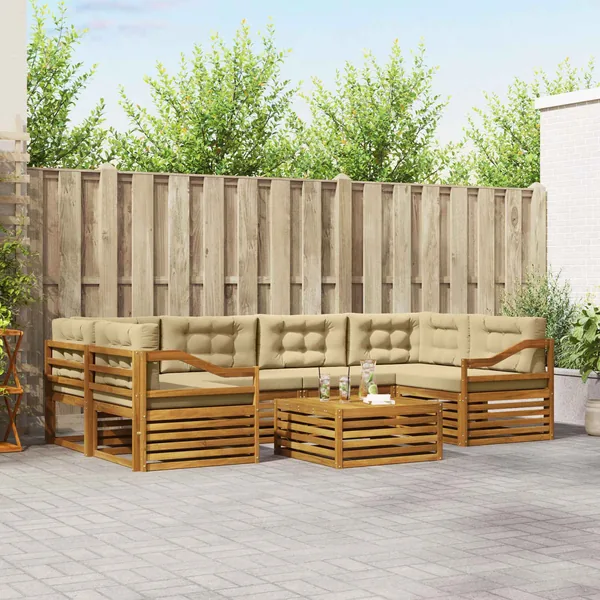 Ensemble de canapés d'extérieur 7 pcs Naturel et Beige