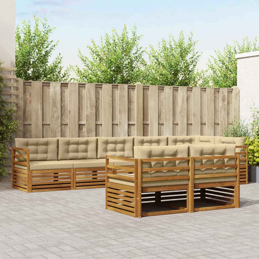 Ensemble de canapés d'extérieur 8 pcs Naturel et Beige