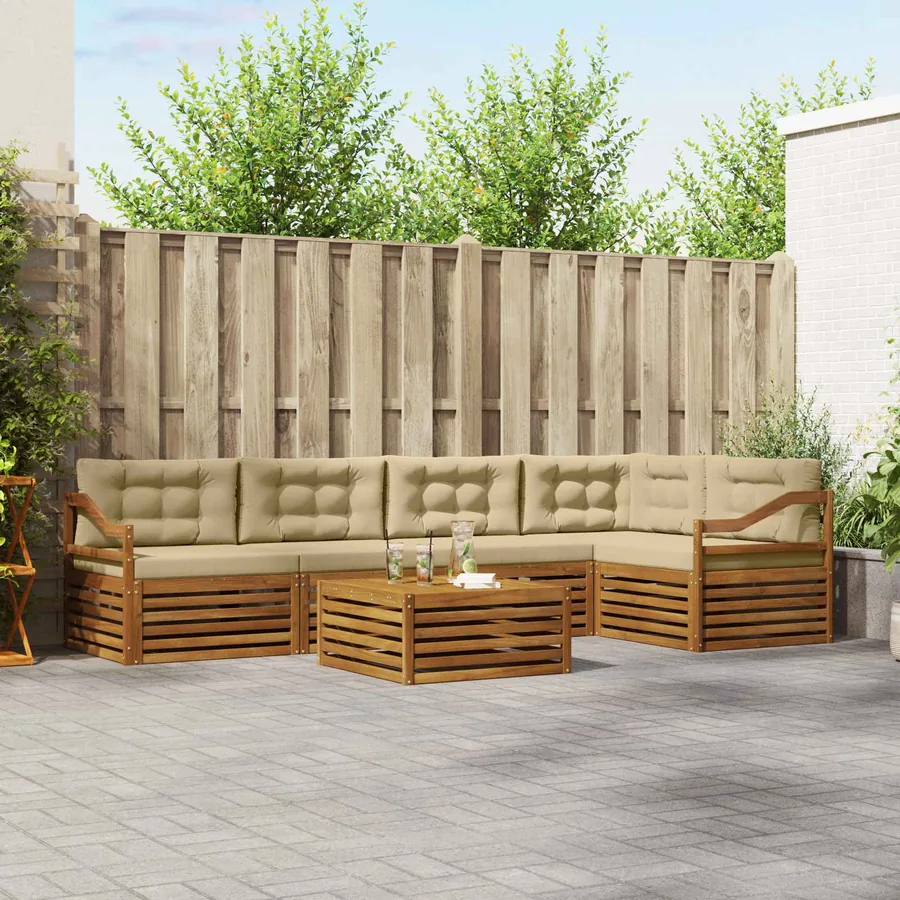 Ensemble de canapés d'extérieur 6 pcs Naturel et Beige