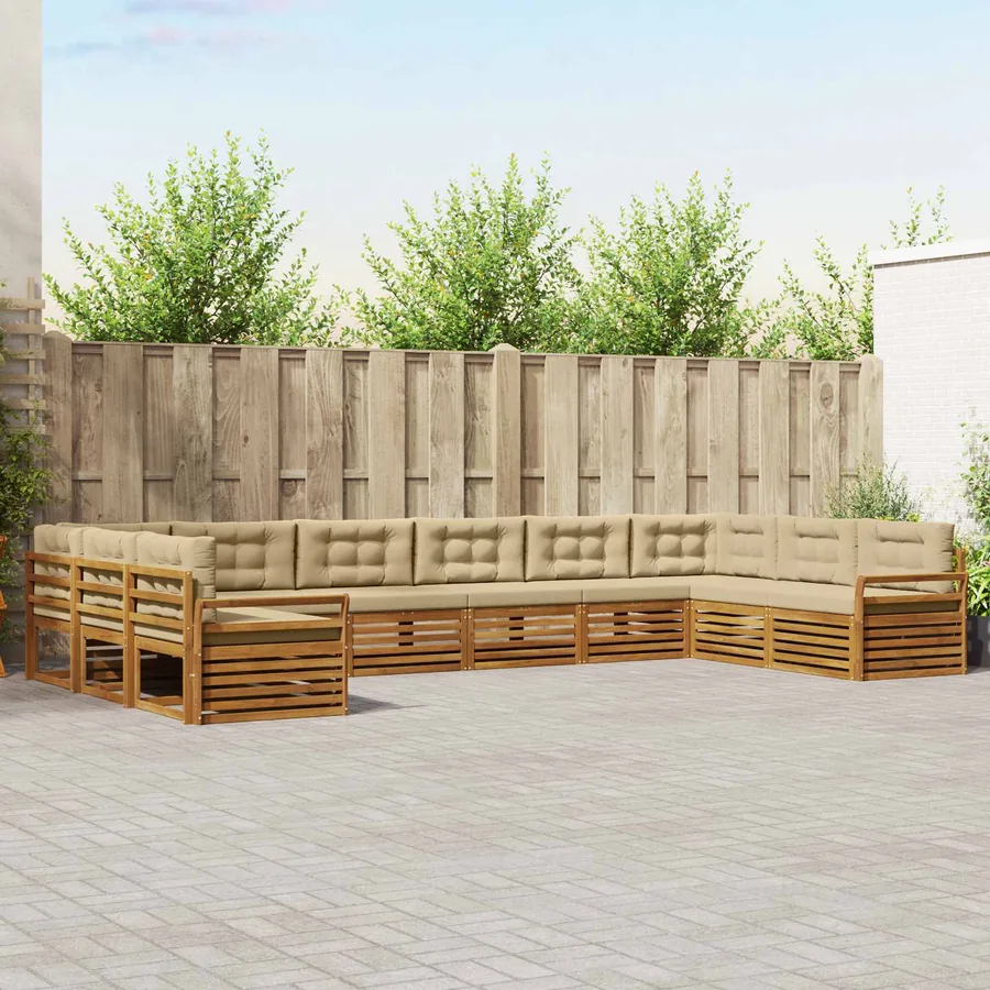 Ensembles de canapés 8 pc Naturel et Beige Bois d'Acacia Massif