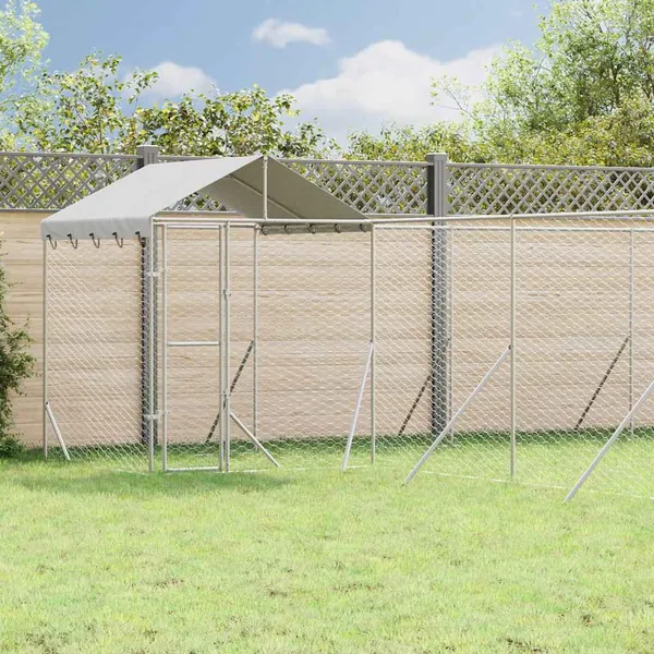 Chenil d'extérieur pour chiens avec toit argenté 10x8x2,5 m