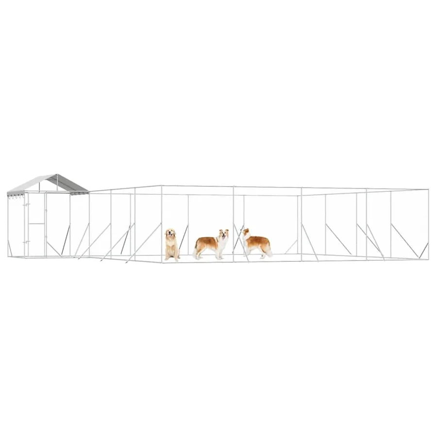 Chenil d'extérieur pour chiens avec toit argenté 10x8x2,5 m - 4