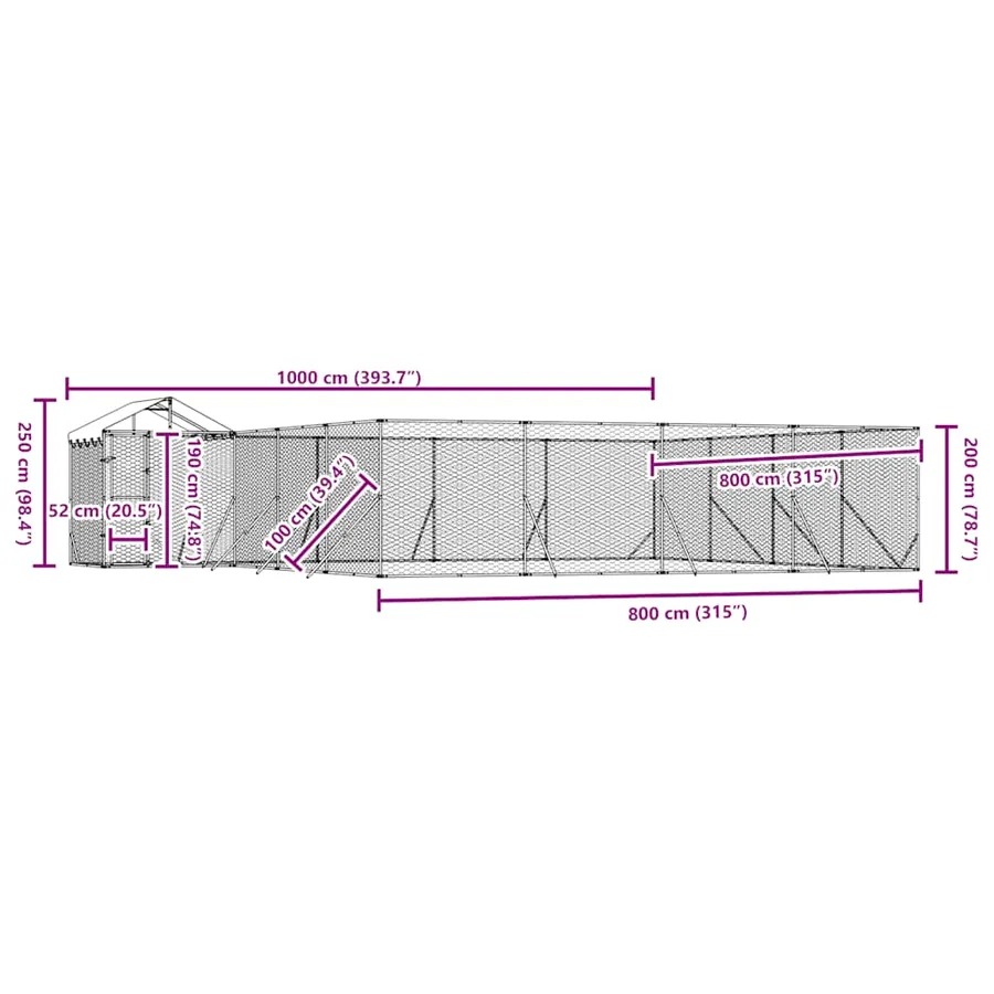 Chenil d'extérieur pour chiens avec toit argenté 10x8x2,5 m - 9
