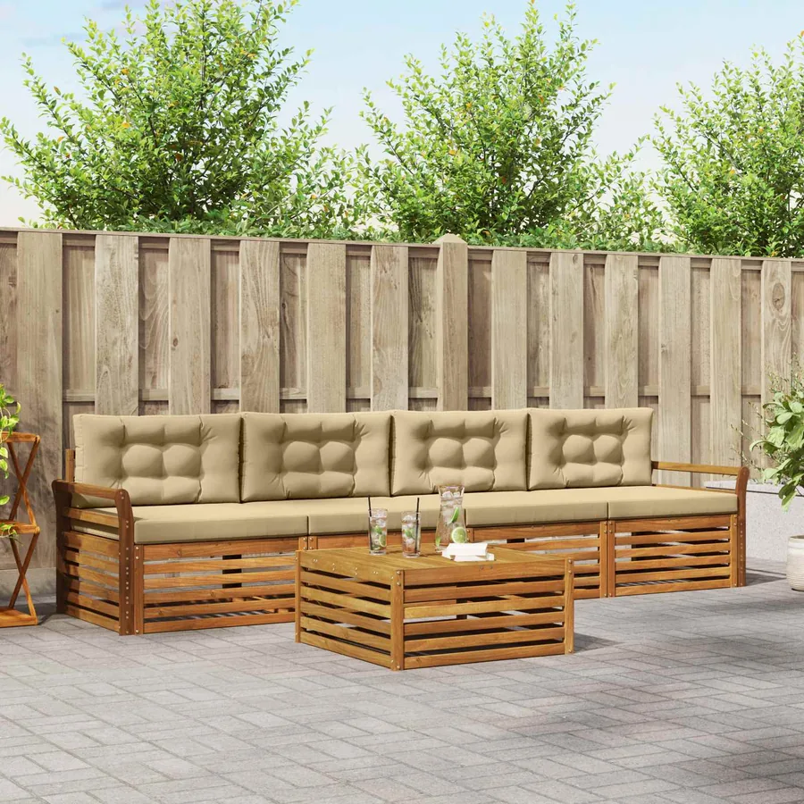 Ensemble de canapés d'extérieur 5 pcs Naturel et Beige