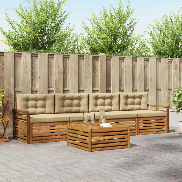 Ensemble de canapés d'extérieur 5 pcs Naturel et Beige