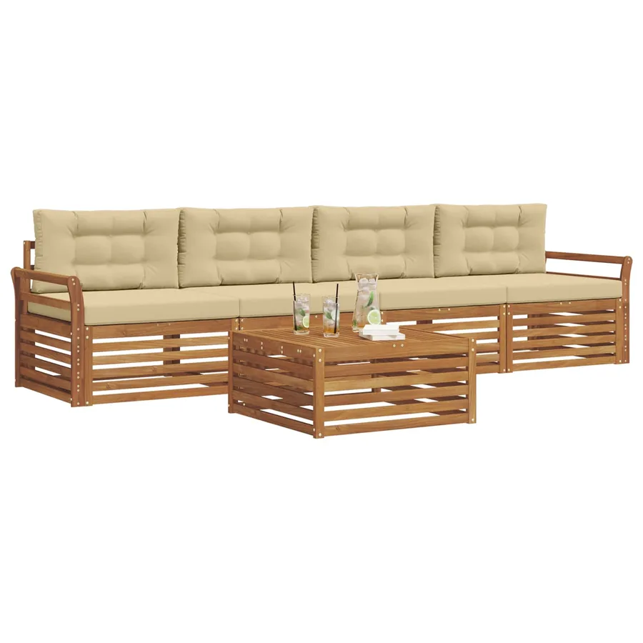 Ensemble de canapés d'extérieur 5 pcs Naturel et Beige - 3