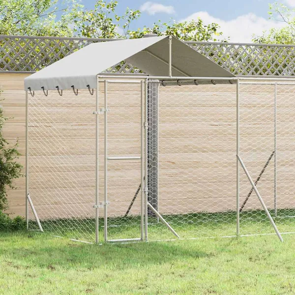 Chenil d'extérieur pour chiens avec toit argenté 6x2x2,5 m