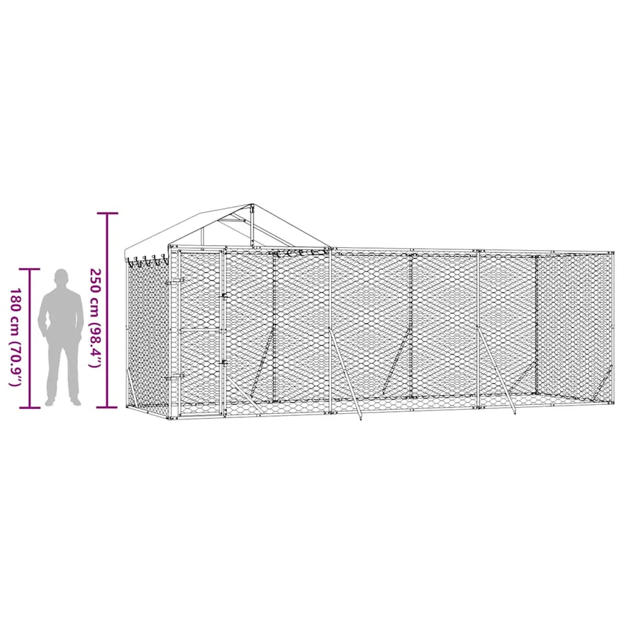 Chenil d'extérieur pour chiens avec toit argenté 6x2x2,5 m - 10