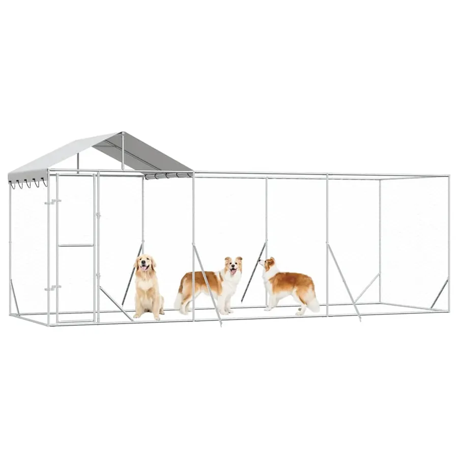 Chenil d'extérieur pour chiens avec toit argenté 6x2x2,5 m - 4