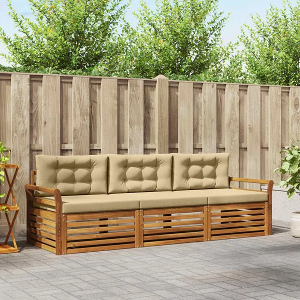 Ensemble de canapés d'extérieur 3 pcs Naturel et Beige