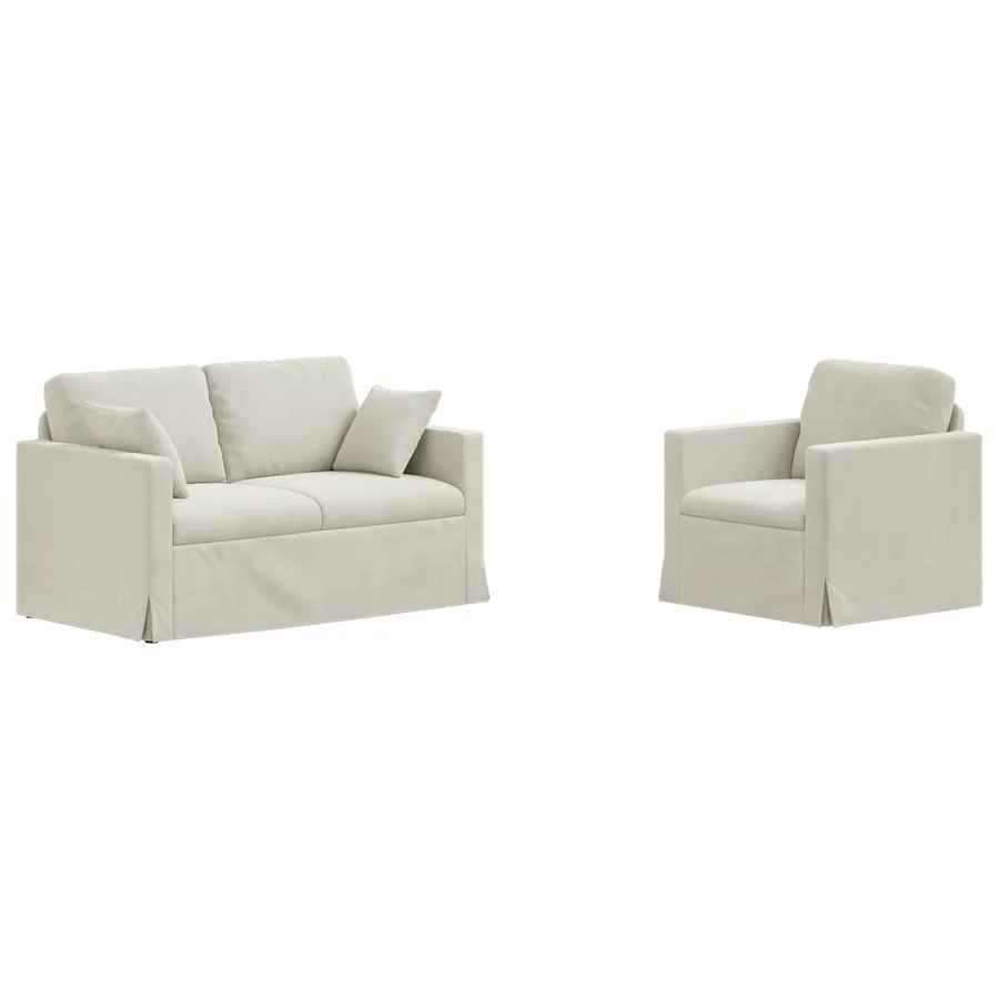 Ensemble de Canapés 2 pcs Crème 138 x 78 x 80 cm Velours - 2