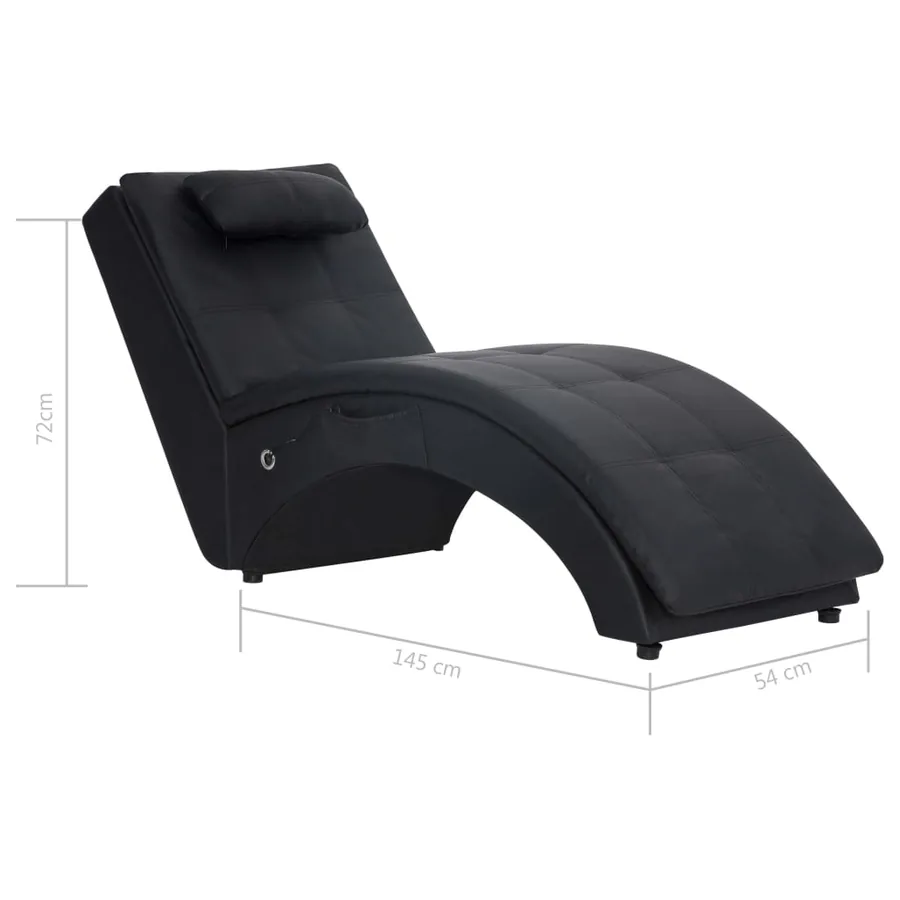 Chaise longue de massage avec oreiller Noir Similicuir - 10