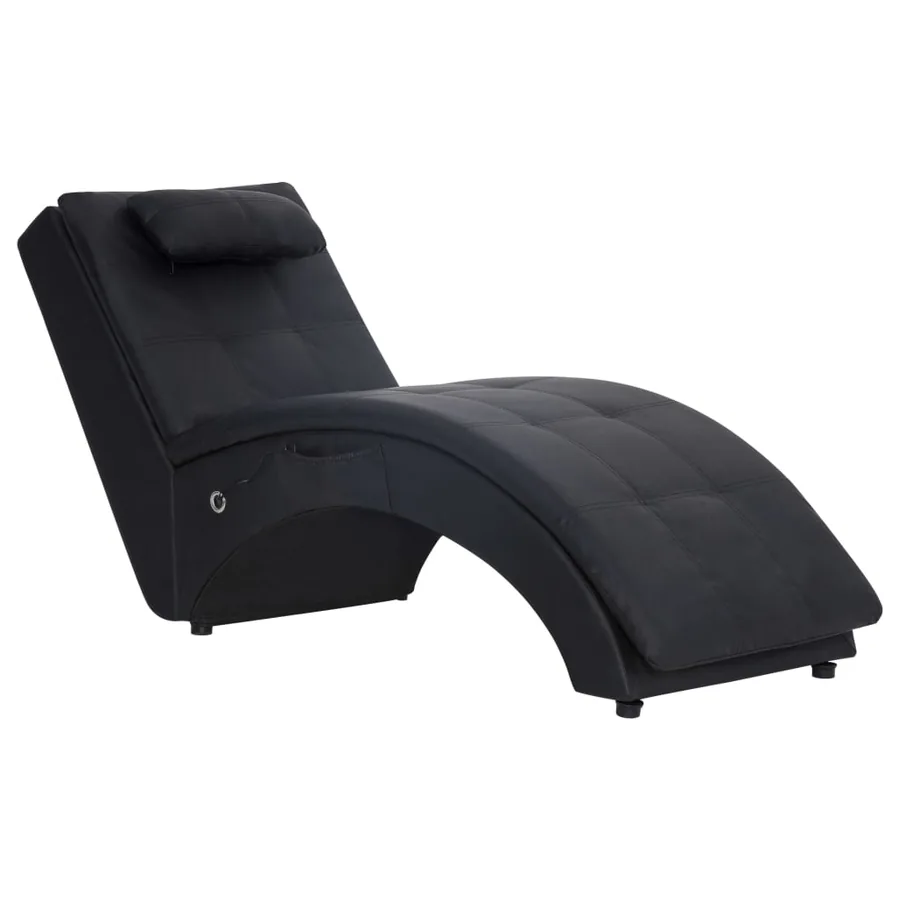 Chaise longue de massage avec oreiller Noir Similicuir - 2