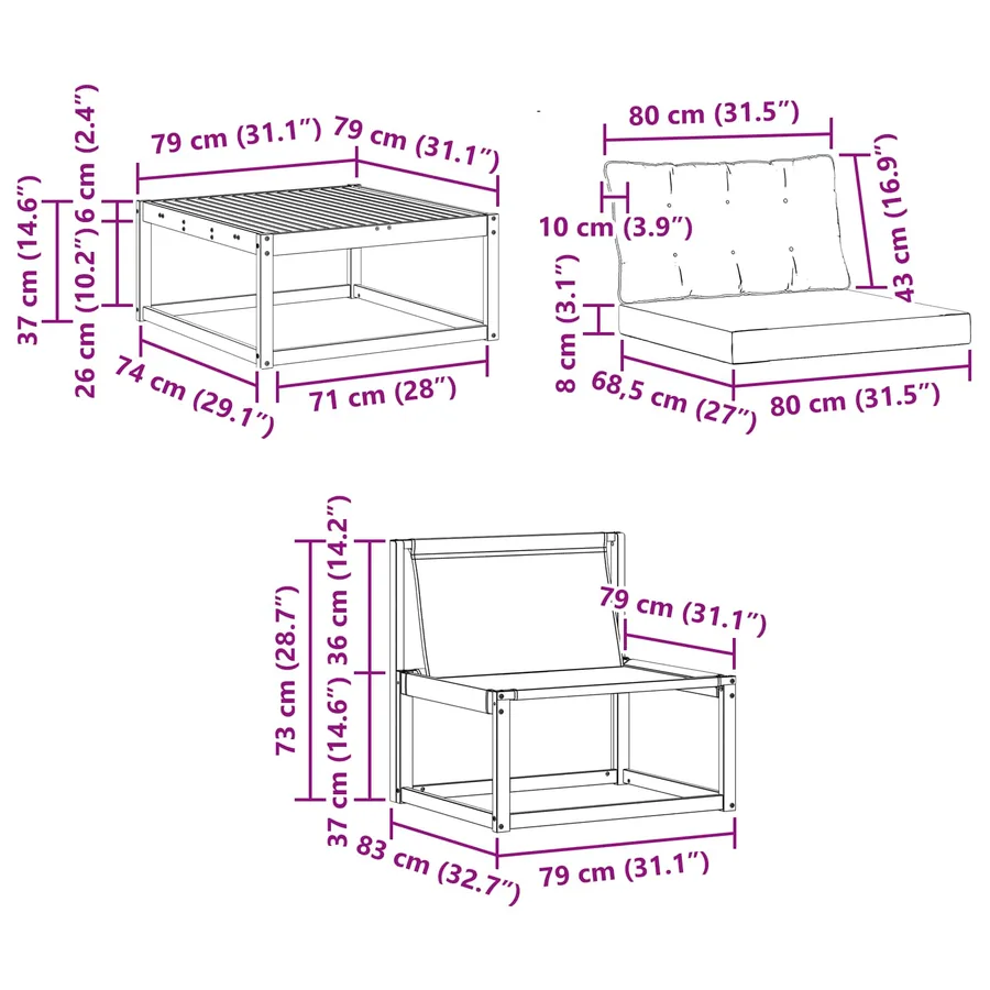 Ensemble de canapés d'extérieur 7 pcs Naturel et Noir - 13