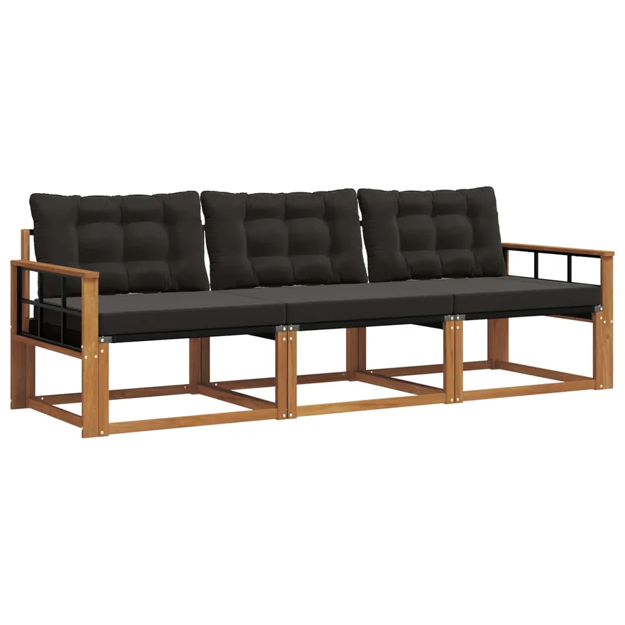 Ensemble de canapés d'extérieur 3 pcs Naturel et Noir - 2